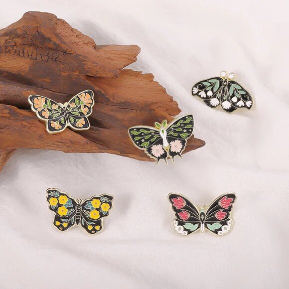 Whimsical Multicolor Butterfly Enamel 5-Piece Pin Set - Brand New! - Picture 4 of 11